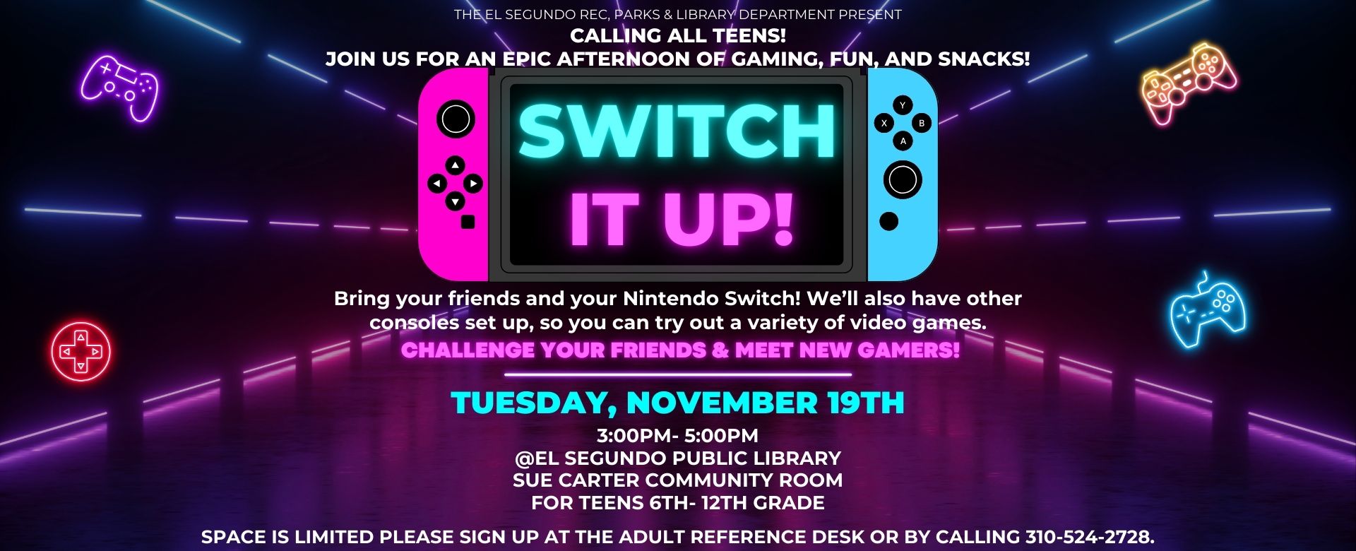 Teen Gaming Event Flyer 11.19 (1920 x 780 px)