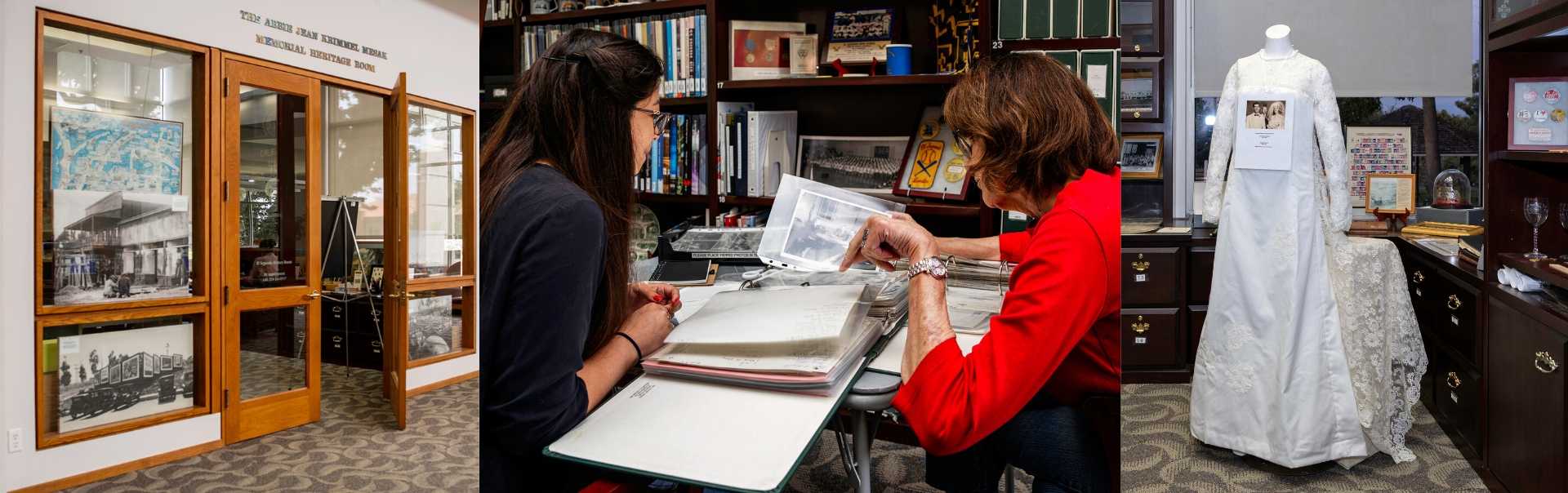 Photos of the history room and volunteers